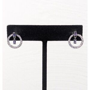 Bomb Party Earrings Convertible Purple CZ‎ Round Charm Pierced Birthstone